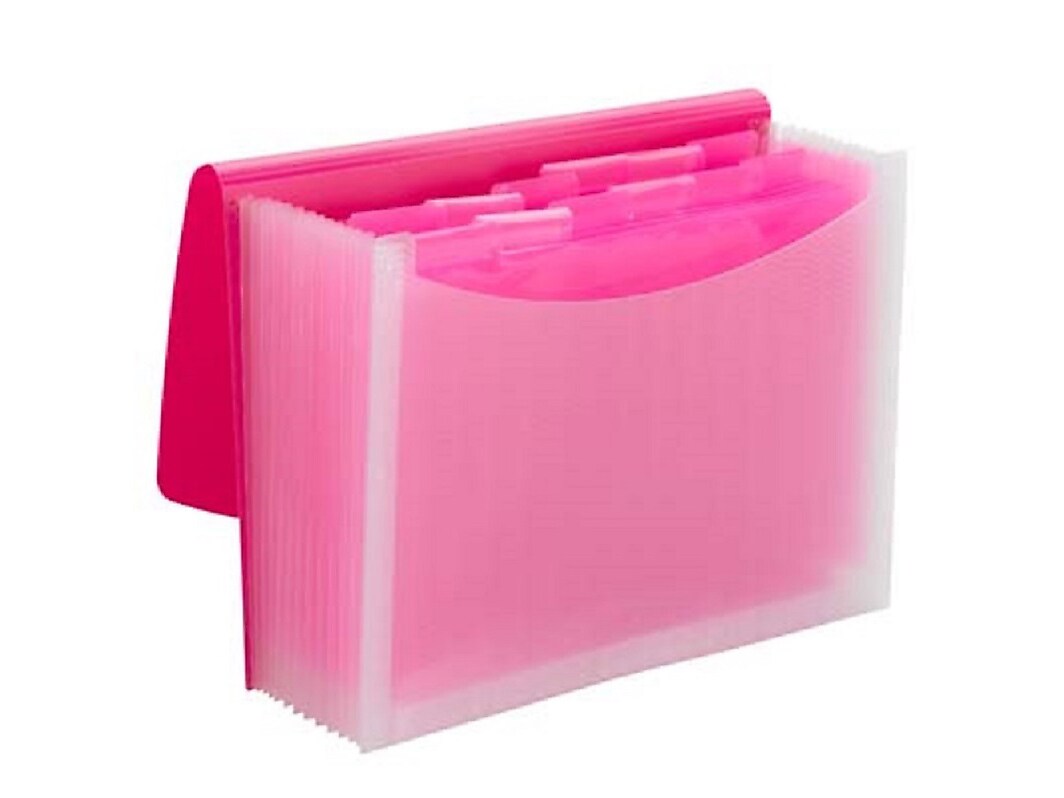 Smead Vibrant Line Plastic Accordion File, 12-Pocket, Letter Size, Pink/Clear
