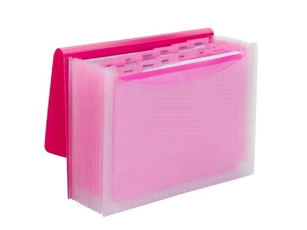 Smead Vibrant Line Plastic Accordion File, 12-Pocket, Letter Size, Pink/Clear