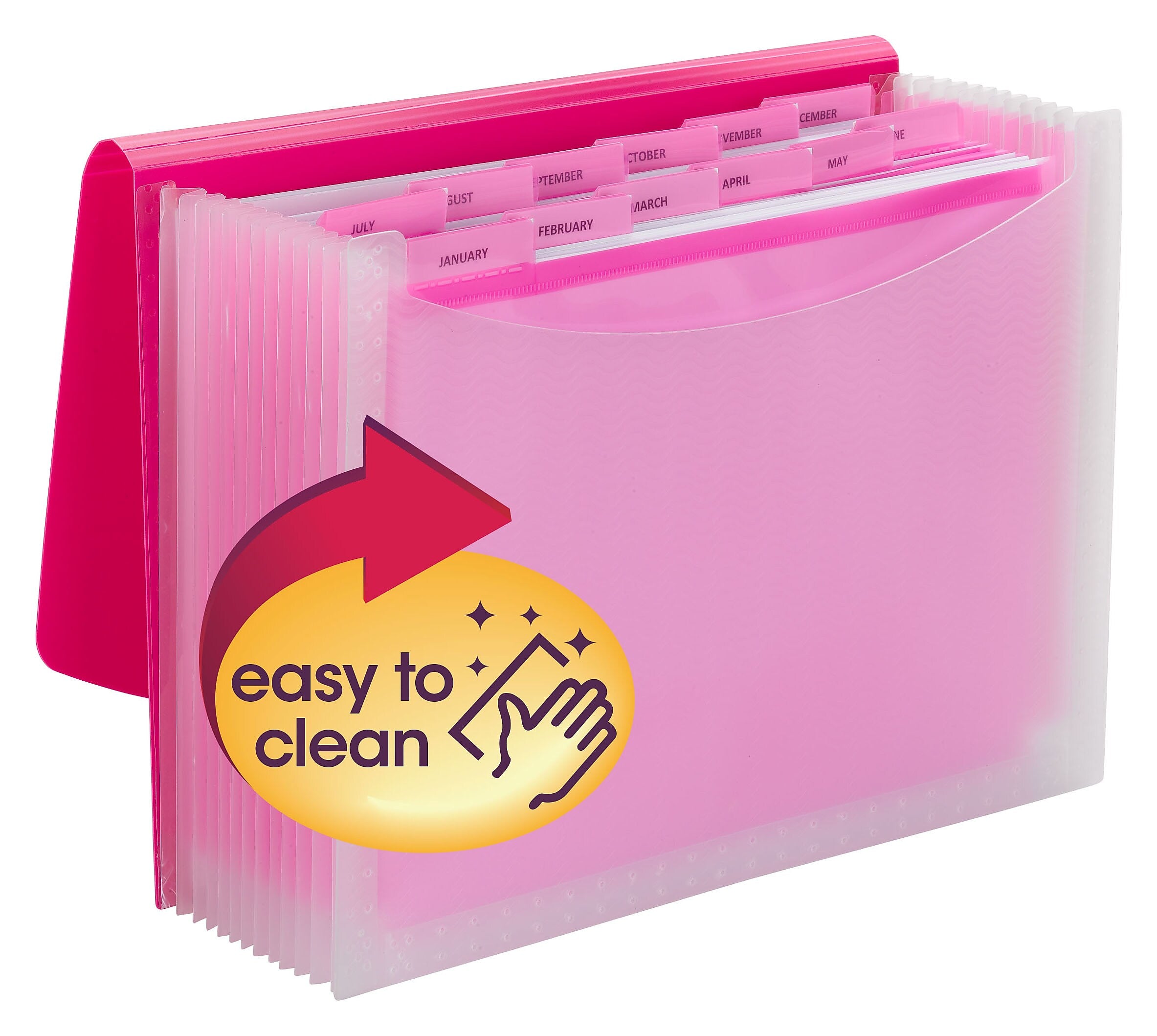 Smead Vibrant Line Plastic Accordion File, 12-Pocket, Letter Size, Pink/Clear