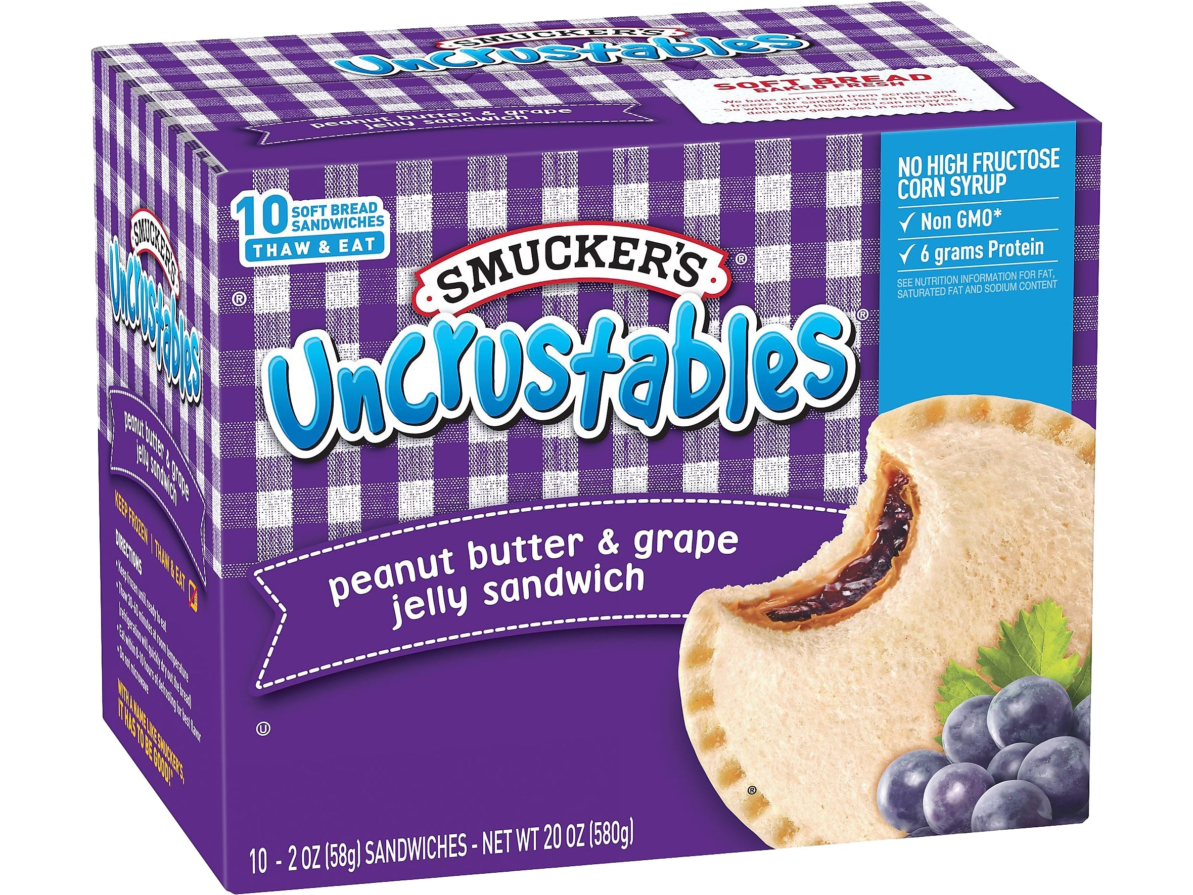 Smuckers Uncrustables Bread Sandwich, 10 Sandwiches/Pack, 2/Pack