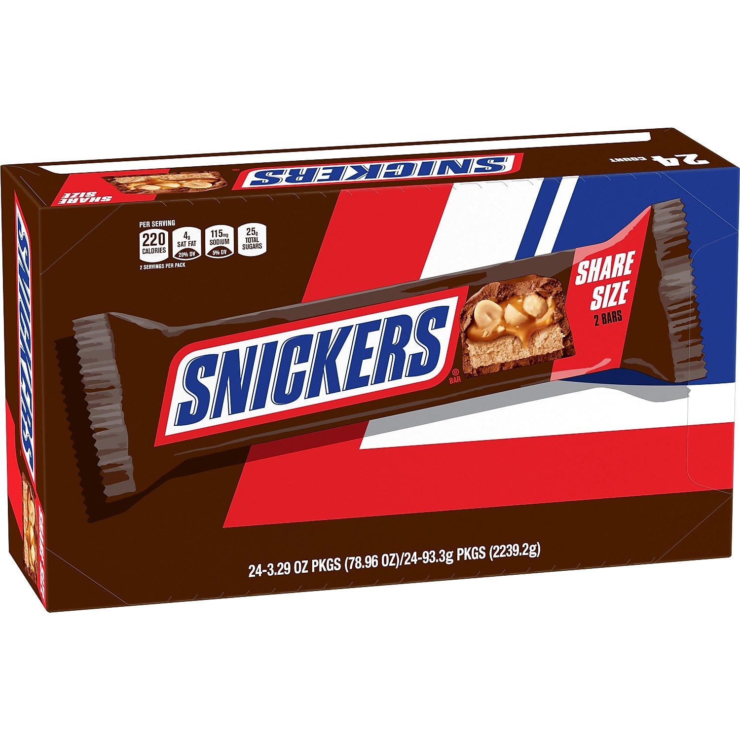 Snickers Sharing Size Milk Chocolate Candy Bars, 3.29 oz., 24/Box