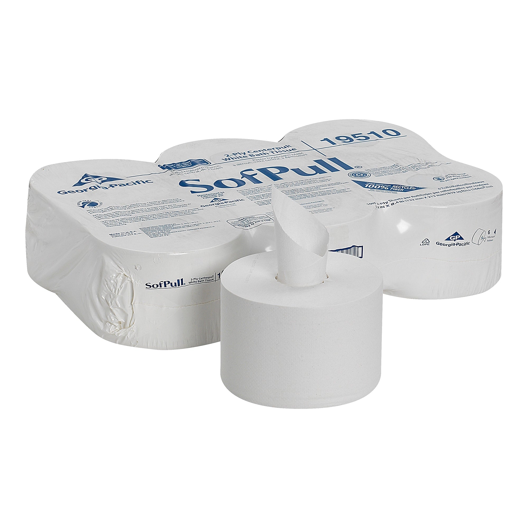 SofPull CenterPull Toilet Paper, 2-Ply, White, 1000 Sheets/Roll, 6 Rolls/Carton