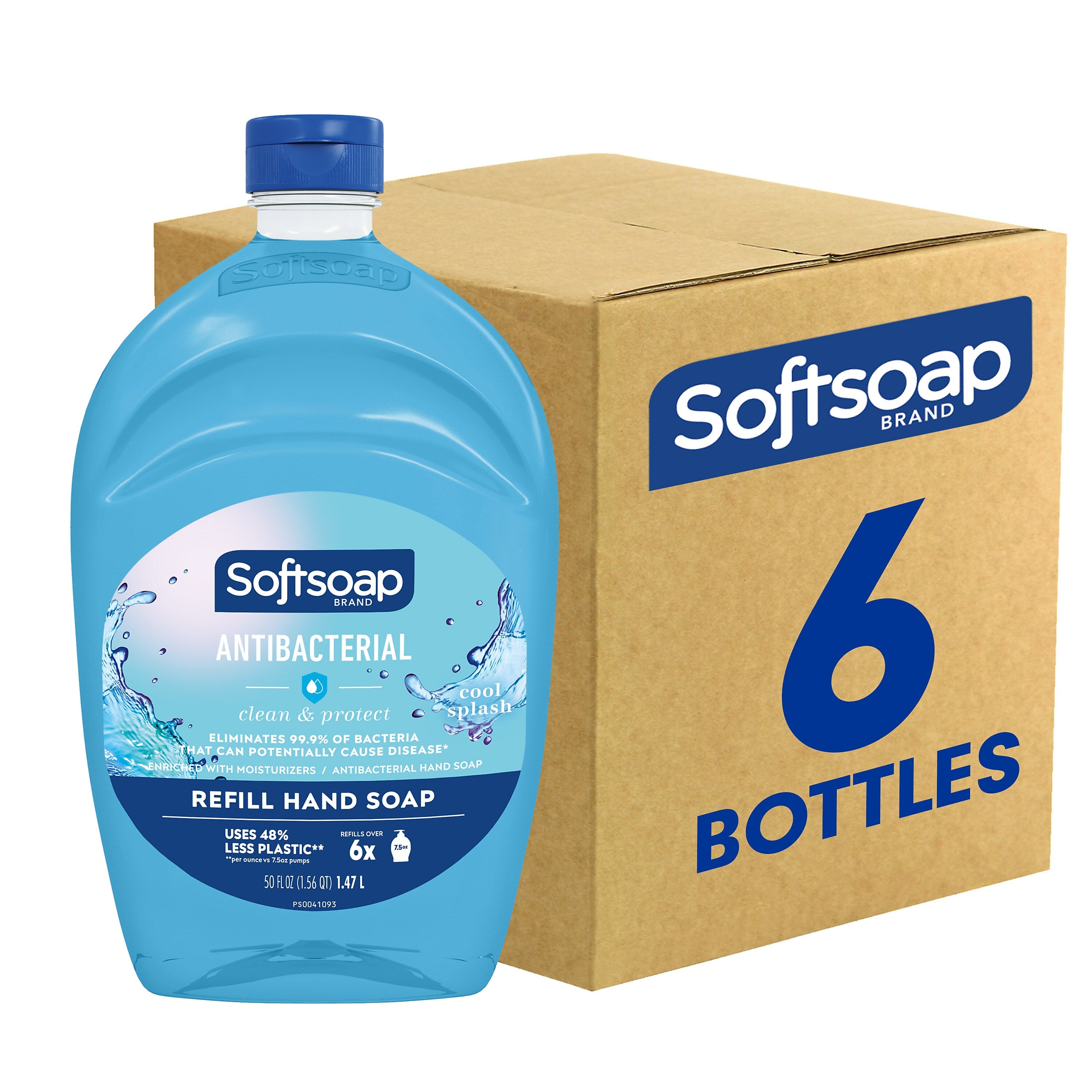 Softsoap Antibacterial Liquid Hand Soap Refill for Dispenser, Cool Splash Scent, 6/Carton