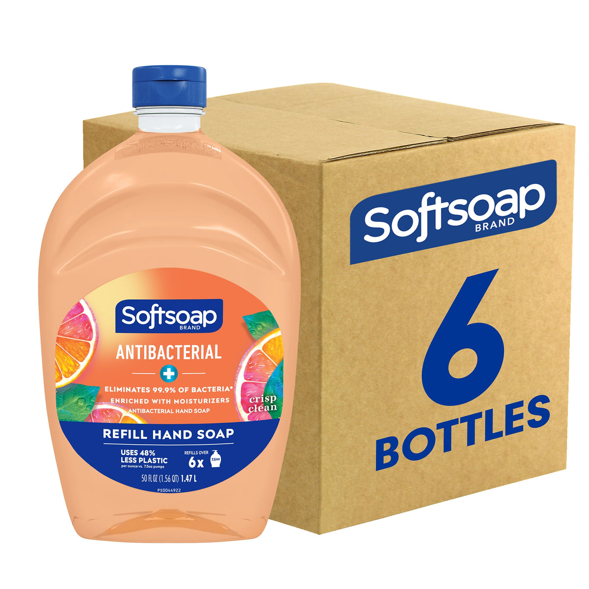 Softsoap Antibacterial Liquid Hand Soap Refill for Dispenser, Crisp Clean Scent, 6/Carton