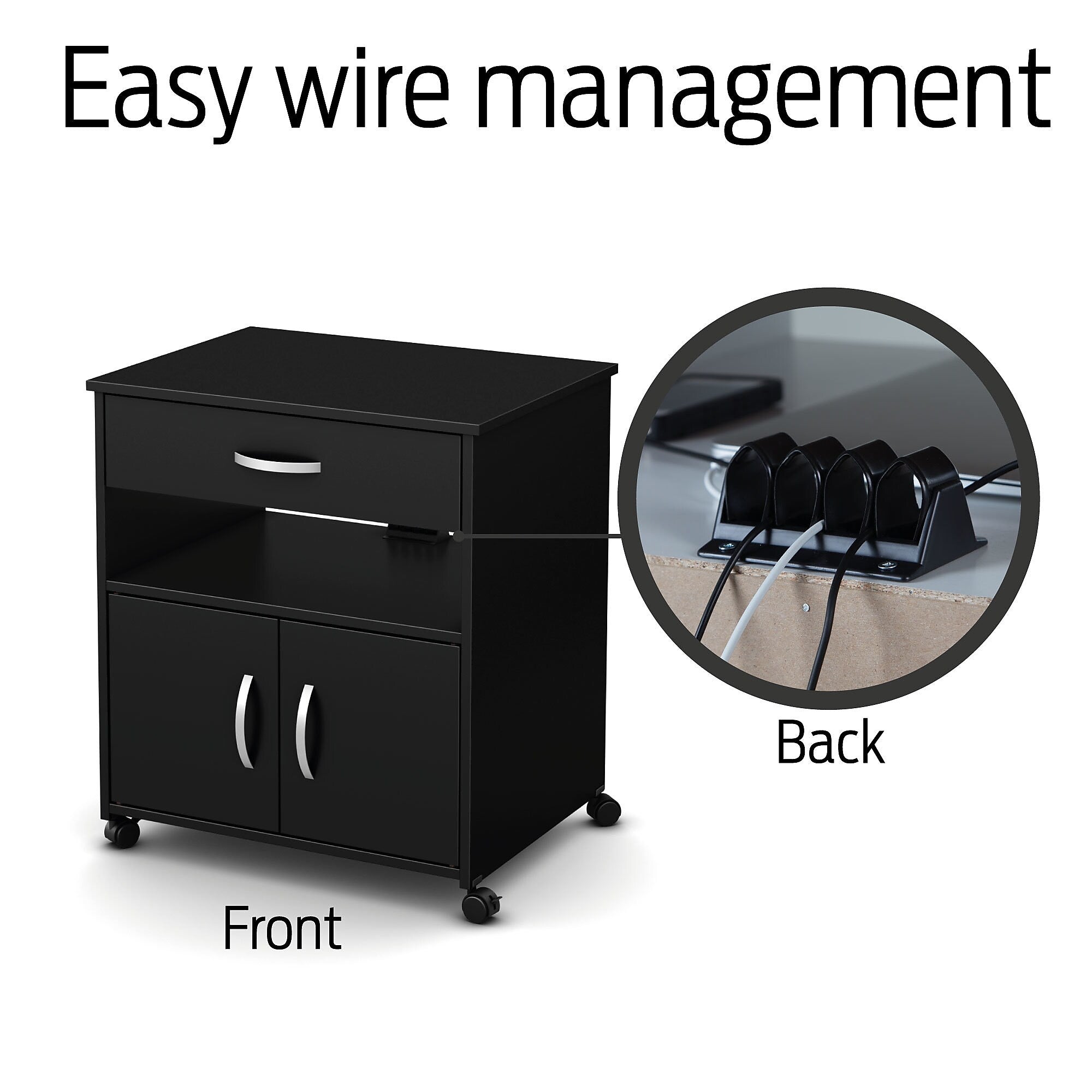 South Shore Axess Vertical Microwave Cart on Wheels, Pure Black