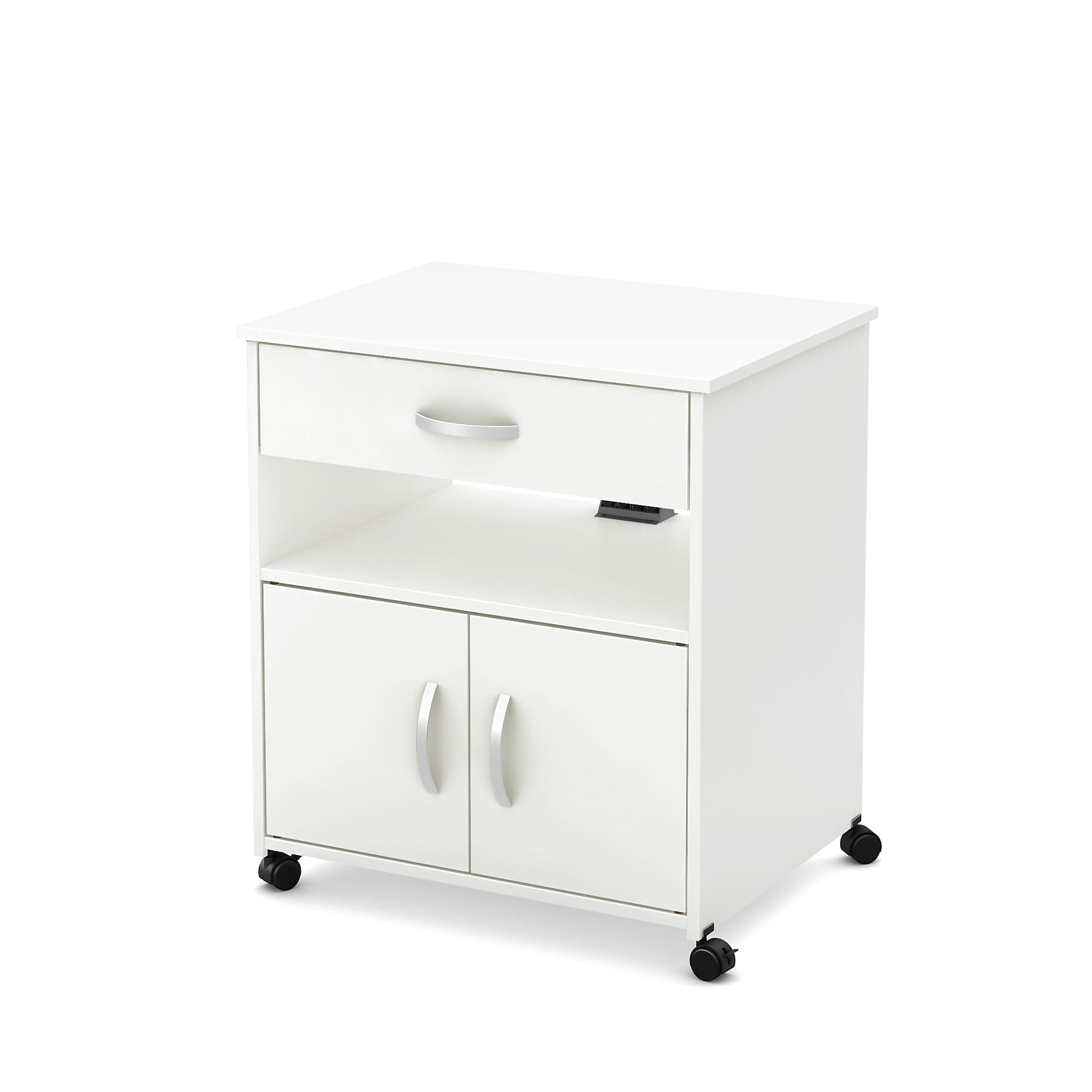 South Shore Axess Vertical Microwave Cart on Wheels, Pure White