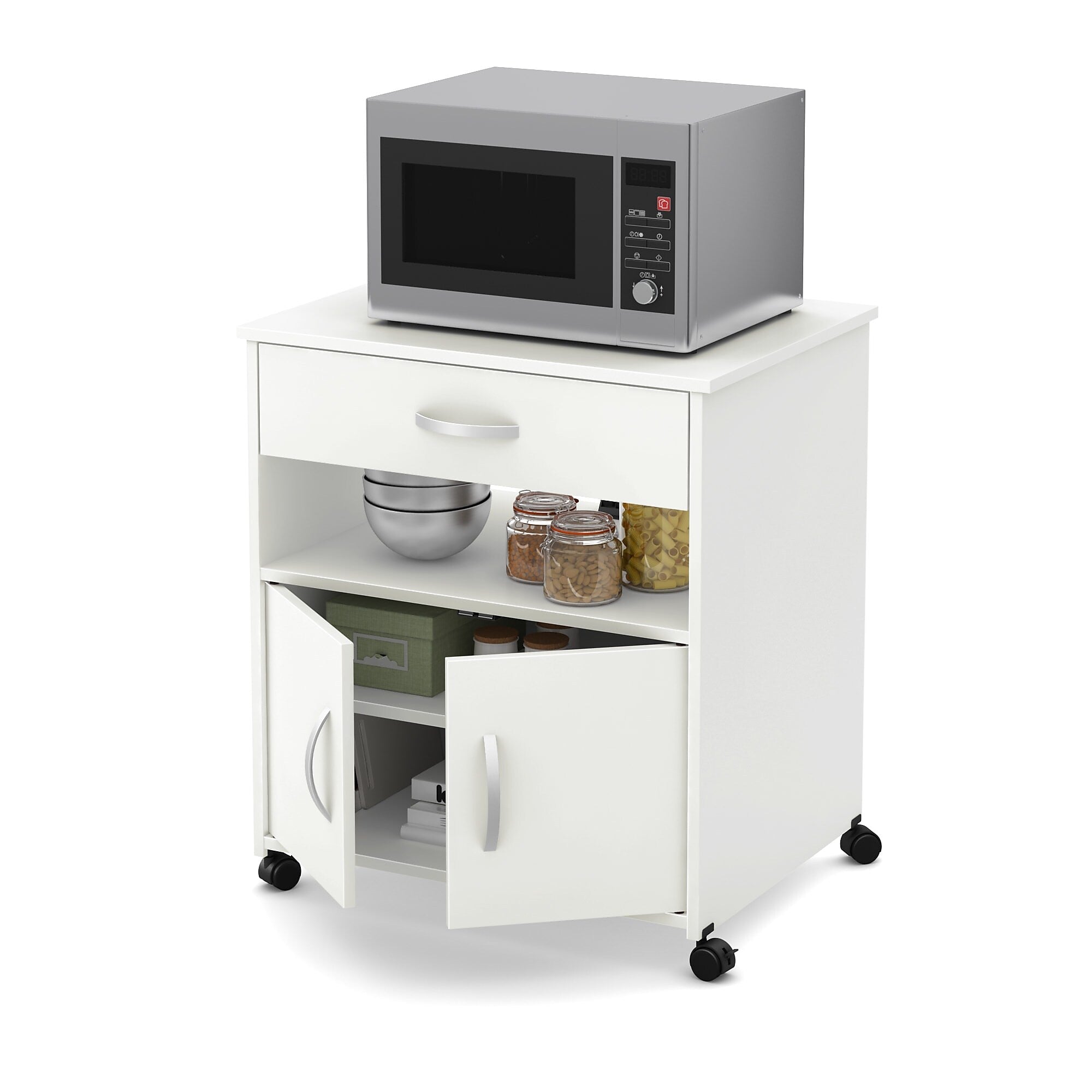 South Shore Axess Vertical Microwave Cart on Wheels, Pure White