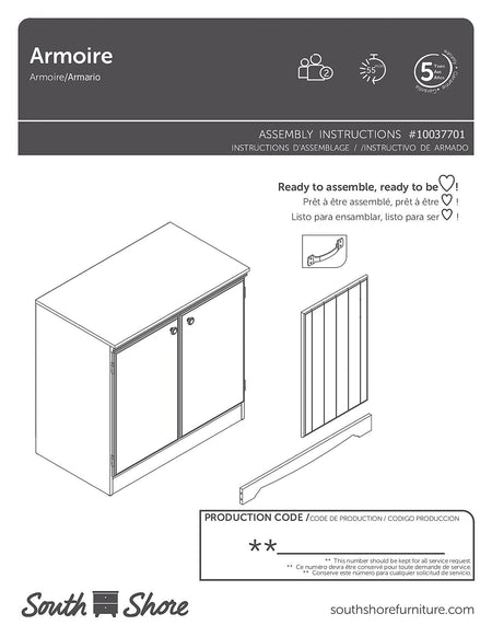 South Shore Morgan Small 2-Door Storage Cabinet, Pure White