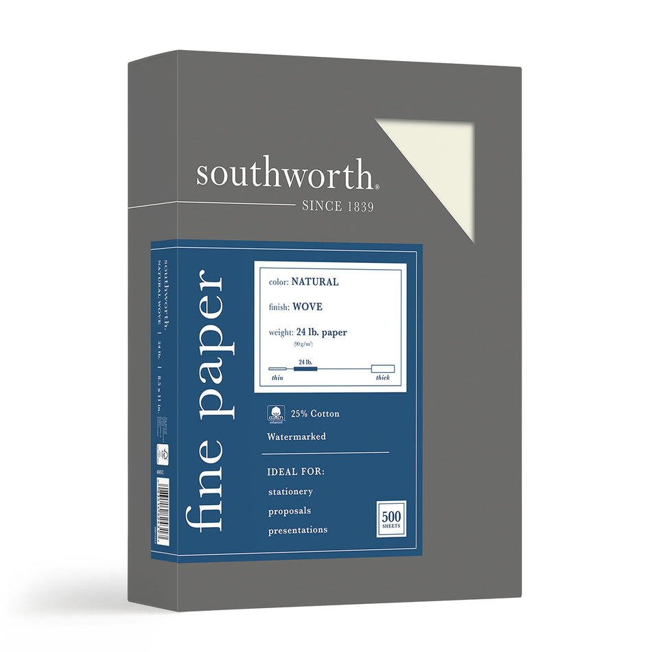 Southworth 8.5" x 11" Business Paper, 24 lbs., 100 Brightness, 500/Box