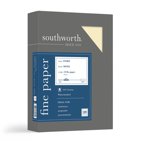 Southworth 8.5" x 11" Business Paper, 24 lbs., 100 Brightness, 500/Box