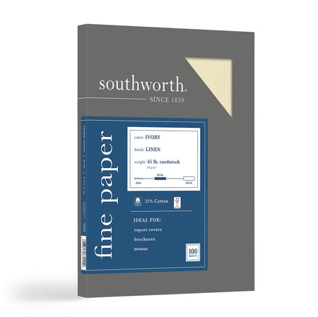 Southworth 8.5" x 11" Business Paper, 65 lbs., 100 Brightness, 100/Box