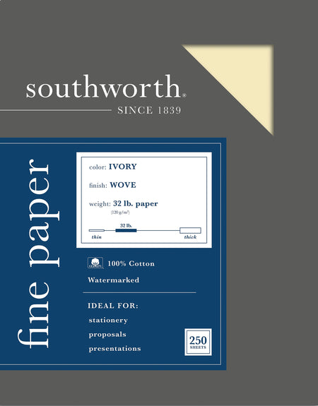 Southworth 8.5"W x 11"L Business Paper, 32 lbs, Wove Finish, 250/Box