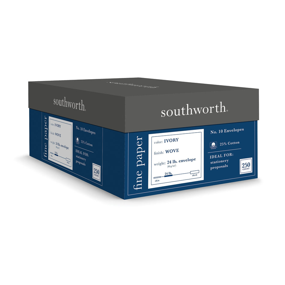 Southworth Gummed #10 Business Envelopes, 4 1/8" x 9 1/2", Ivory, 250/Box