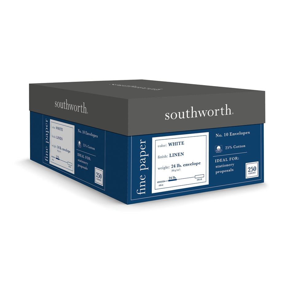Southworth Gummed #10 Business Envelopes, 4 1/8" x 9 1/2", White, 250/Box