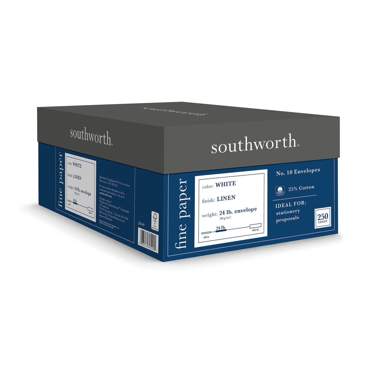 Southworth Gummed #10 Business Envelopes, 4 1/8" x 9 1/2", White, 250/Box