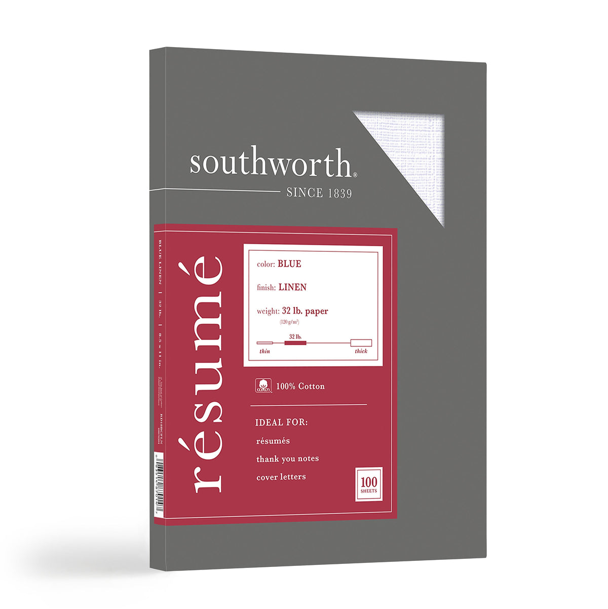 Southworth Linen Resume 100% Recycled 8.5" x 11" Multipurpose Paper, 32 Lbs., 100 Brightness