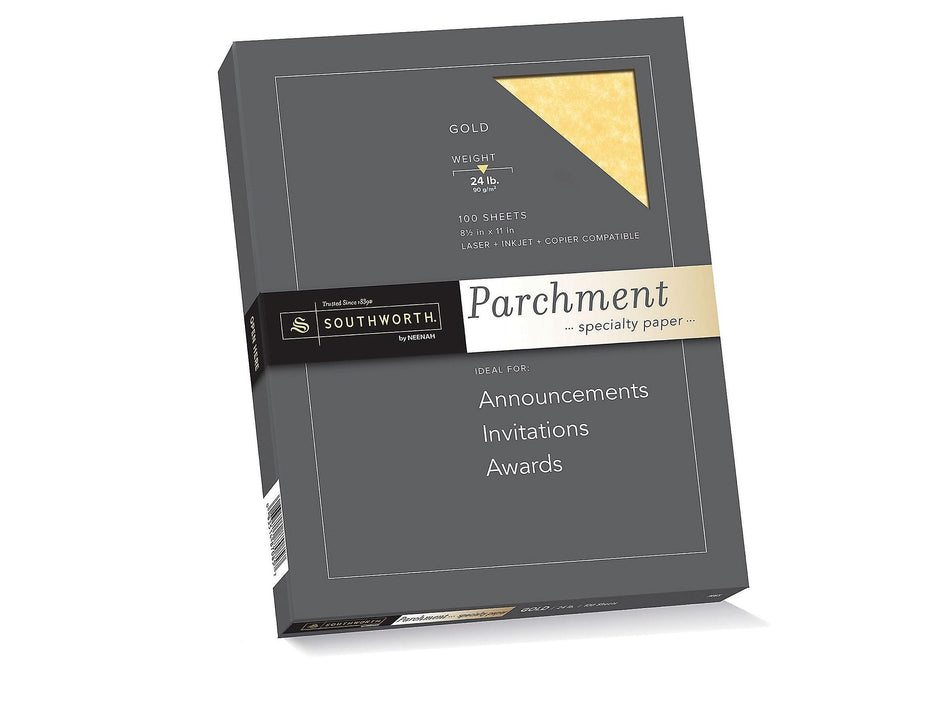 Southworth Parchment Specialty 8.5" x 11" Multipurpose Paper, 24 lbs., Gold, 100/Box