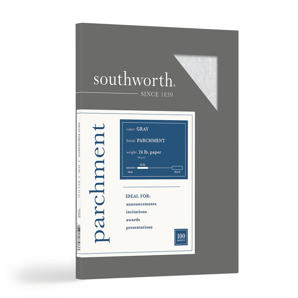 Southworth Parchment Specialty Multipurpose Paper, 24 lbs., 8.5" x 11", Gray, 100/Box