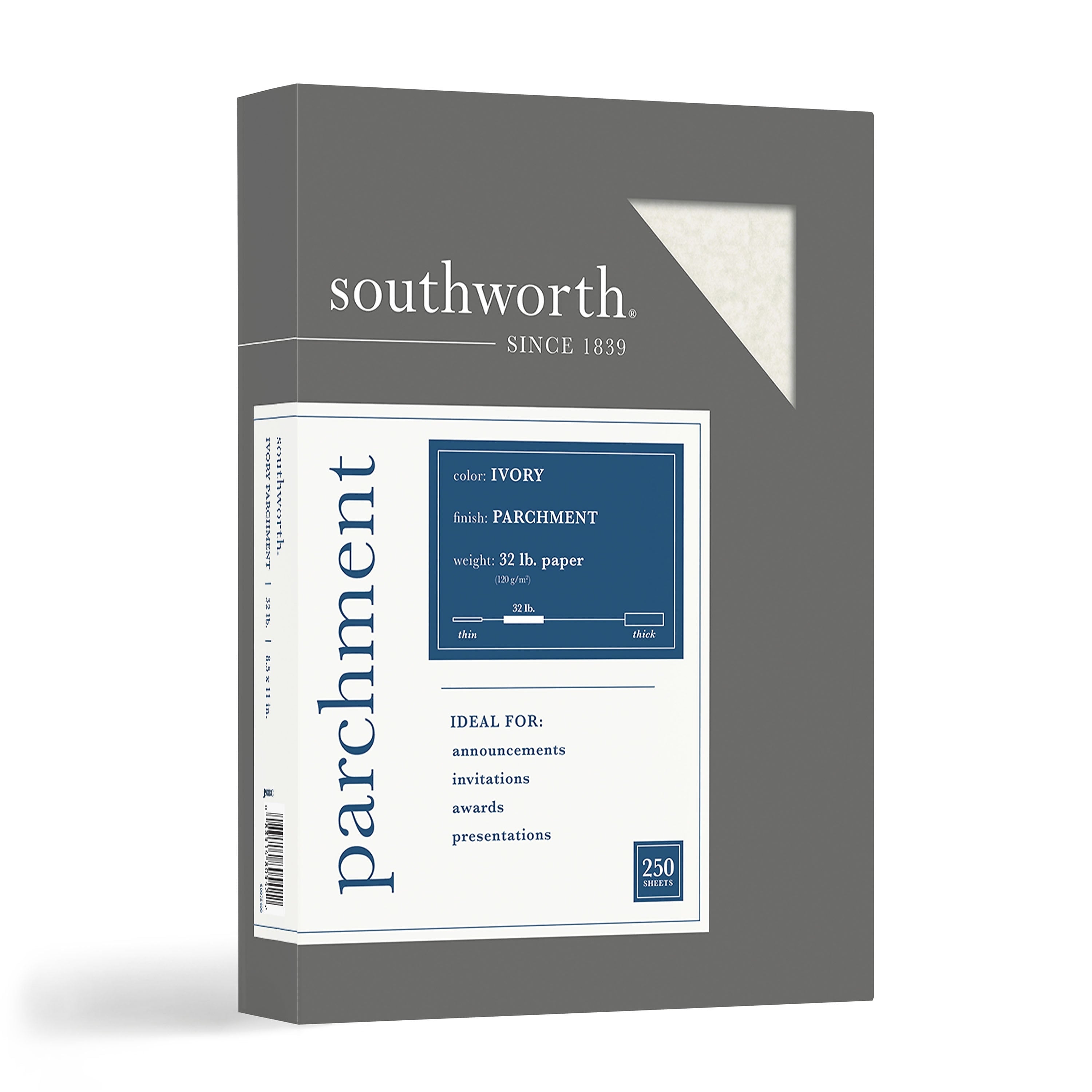 Southworth Parchment Specialty Multipurpose Paper, 32 lbs., 8.5" x 11", Ivory, 250/Box