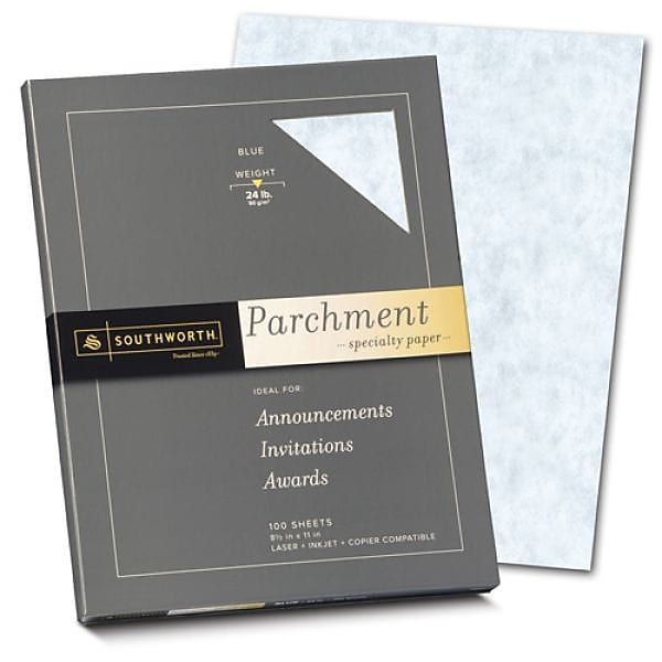 Southworth Parchments 8.5" x 11" Multipurpose Paper, 24 Lbs., 100 Brightness, Blue, 100/Box