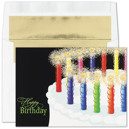 "Sparkling Candles" Birthday Card w/ Gold Lined White Envelope, 100/BX