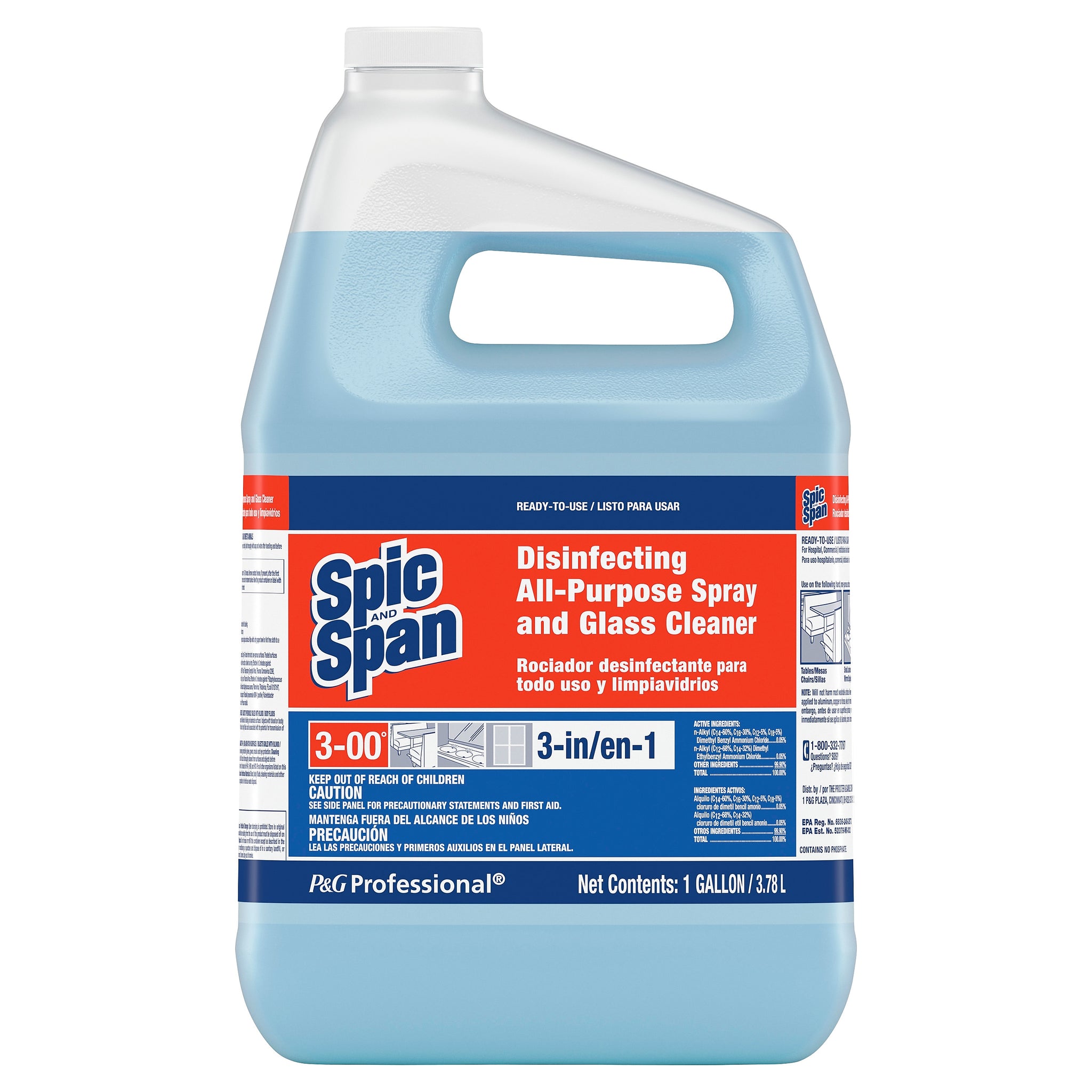 Spic and Span Professional Bulk 3-in-1 Disinfecting Multi Purpose Surface and Glass Cleaner, Fresh Scent, 3/Carton