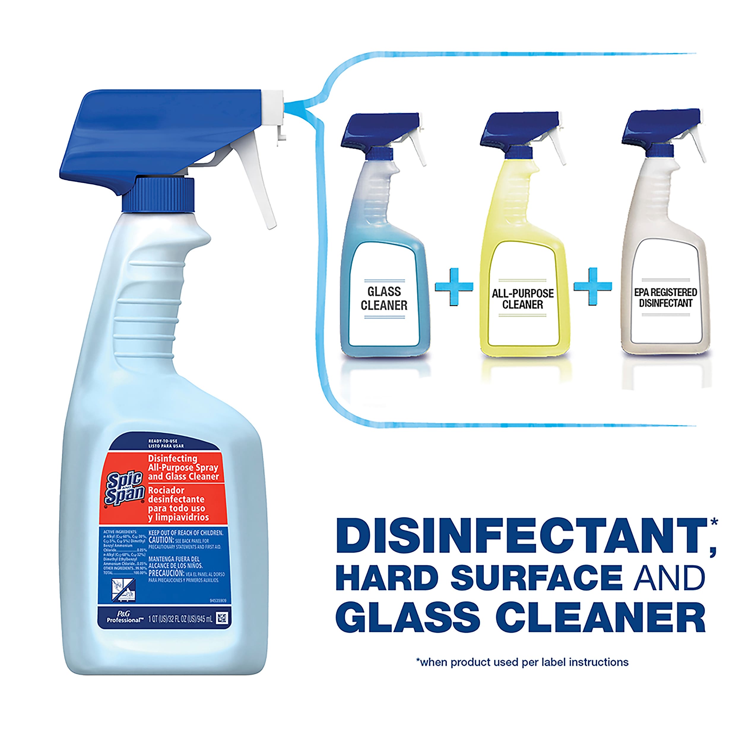 Spic & Span Professional Disinfectant All Purpose Spray & Glass Cleaner, 2 Gallons/Carton