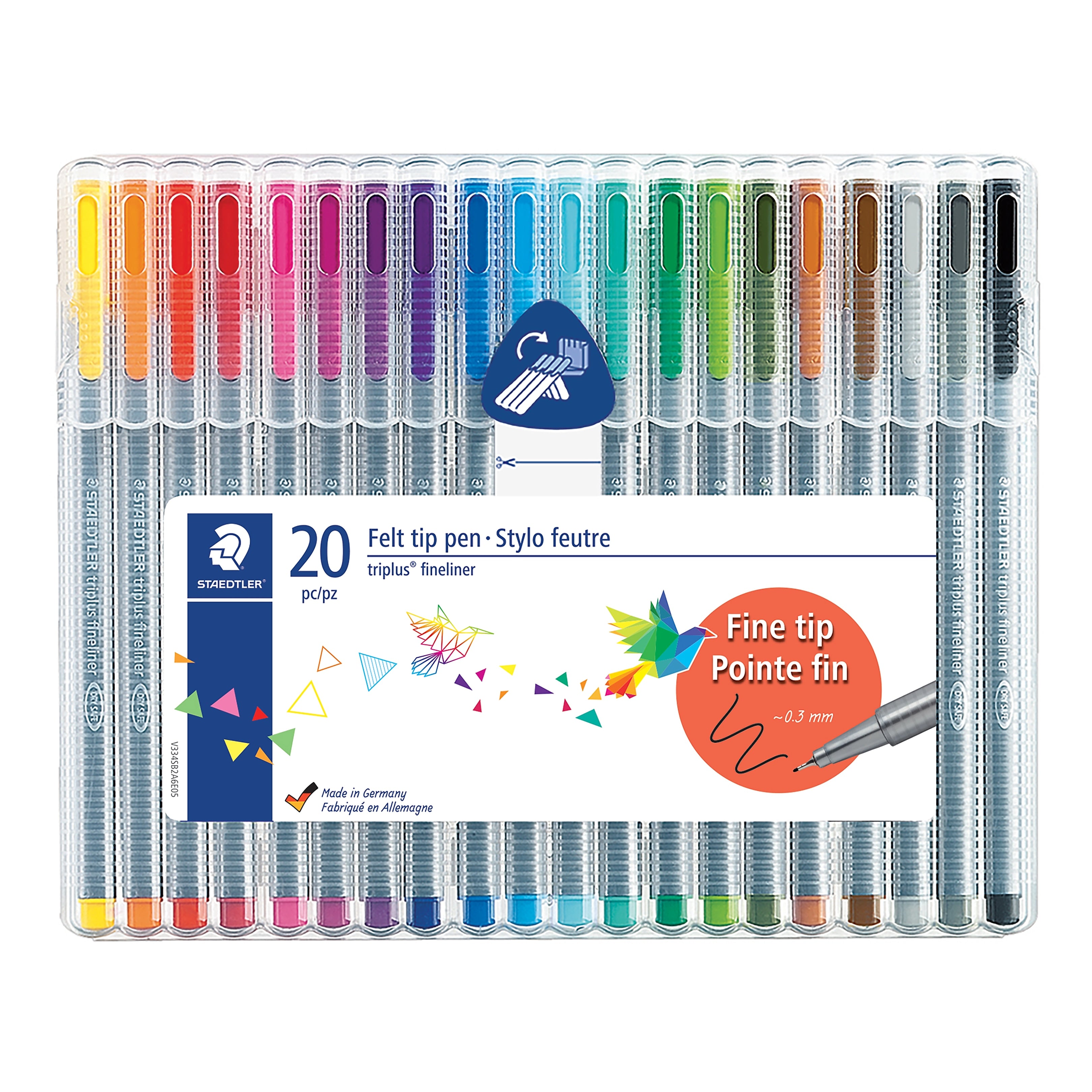 Staedtler triplus Felt Pens, Super Fine Point, Assorted Ink, 20/Pack