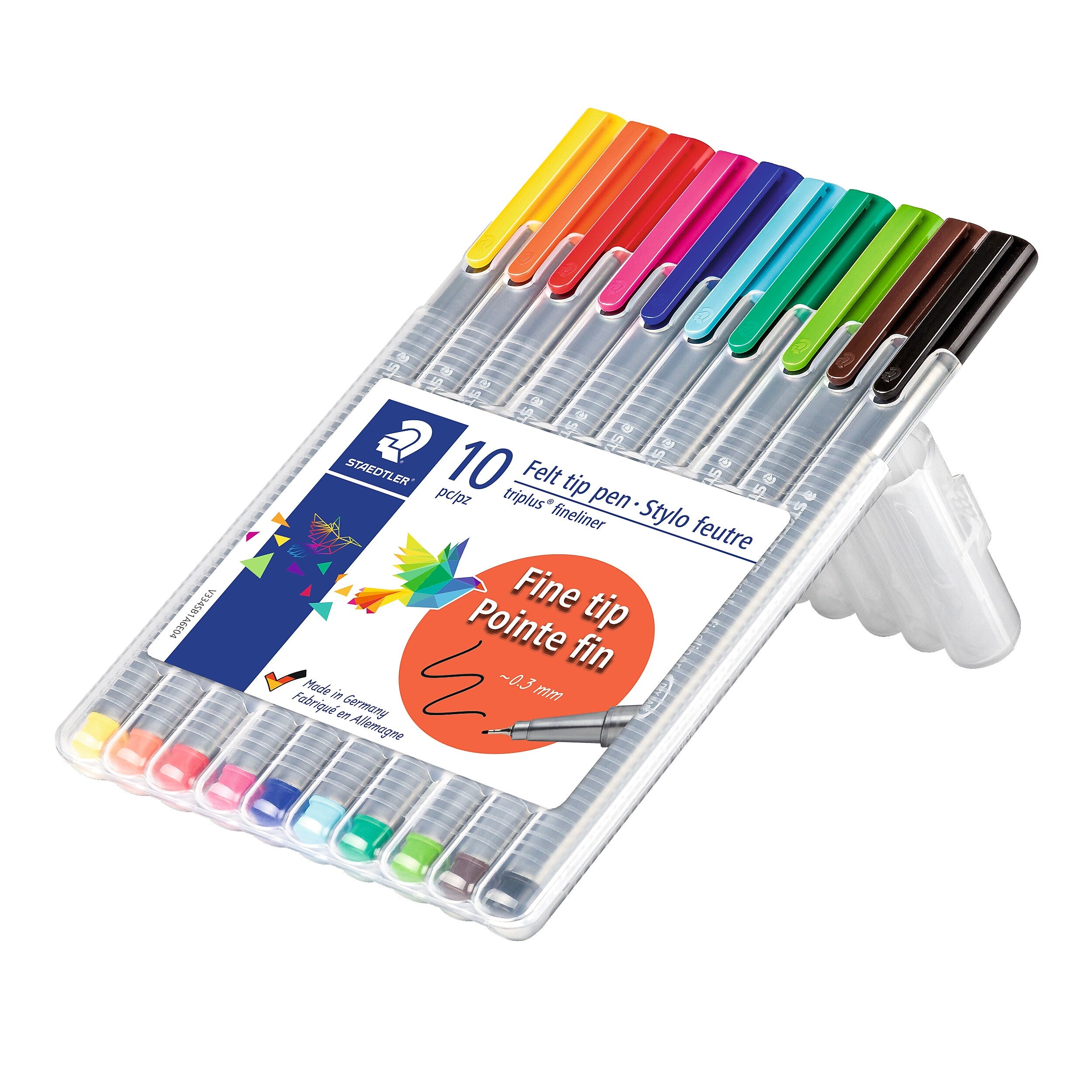 Staedtler triplus Fineliner 334 Felt Pens, Super Fine Point, Assorted Ink, 10 Pack