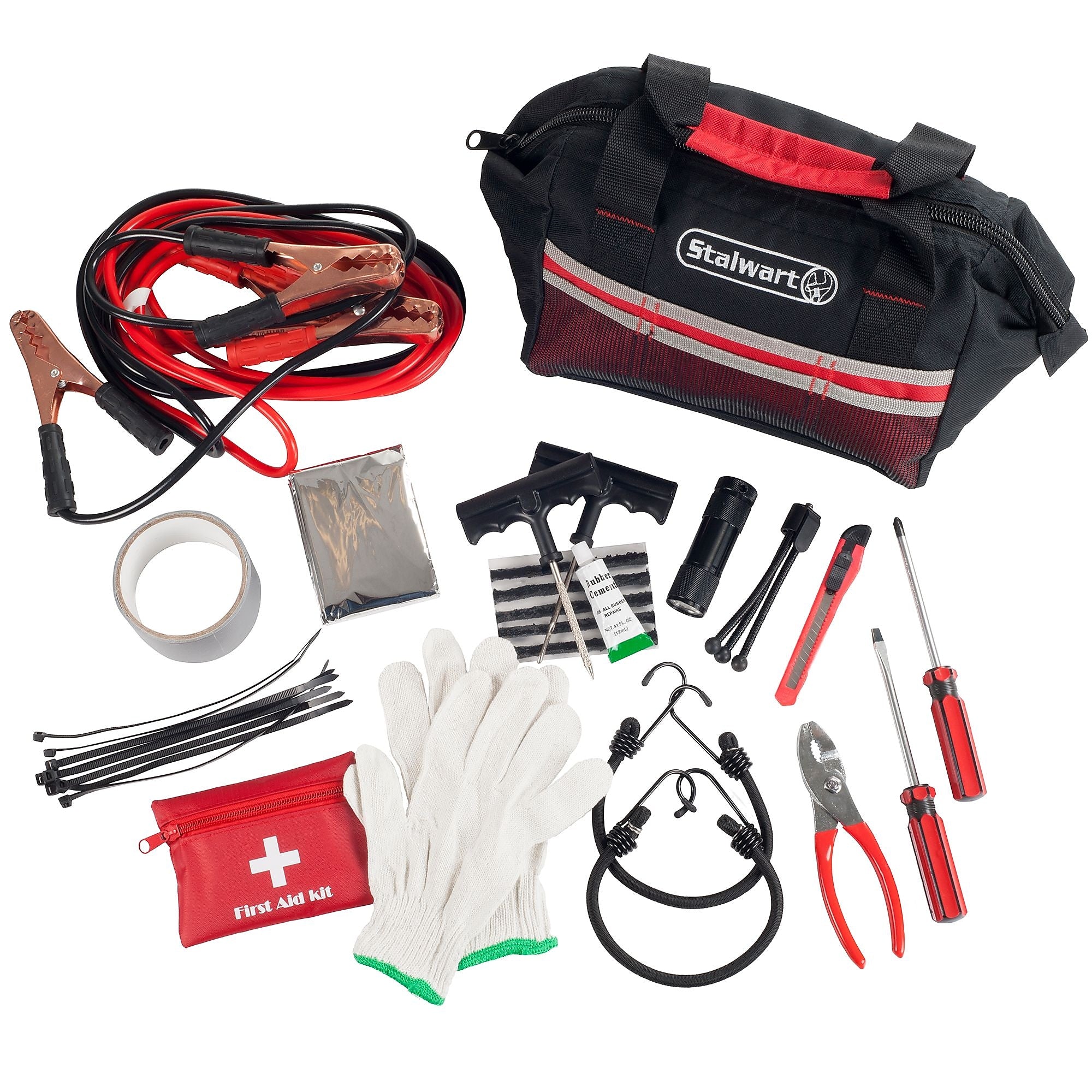 Stalwart 55 Pc Emergency Roadside Kit with Travel Bag - Red