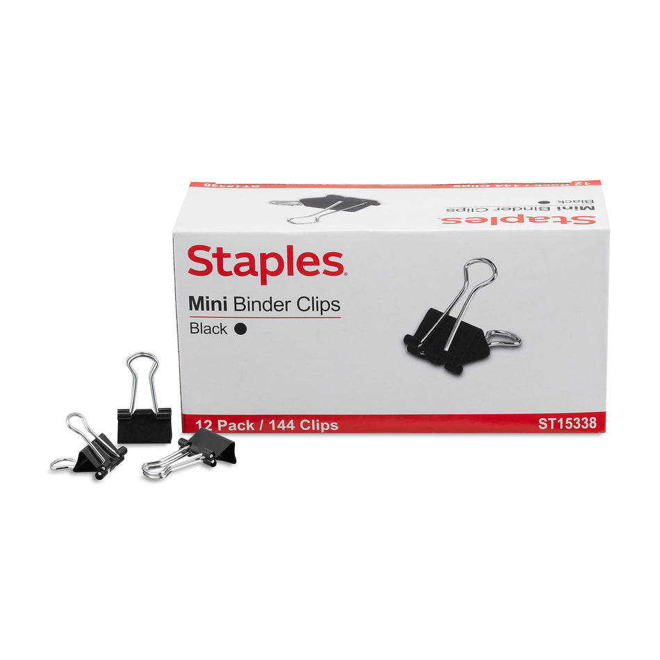 Staples 0.6" Binder Clips, Mini, Black, 144/Pack