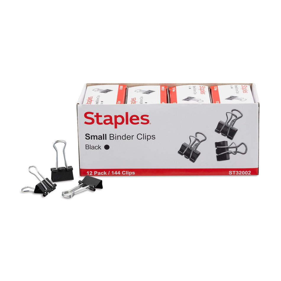 Staples 0.75"W Binder Clips, Small, Black, 144/Pack