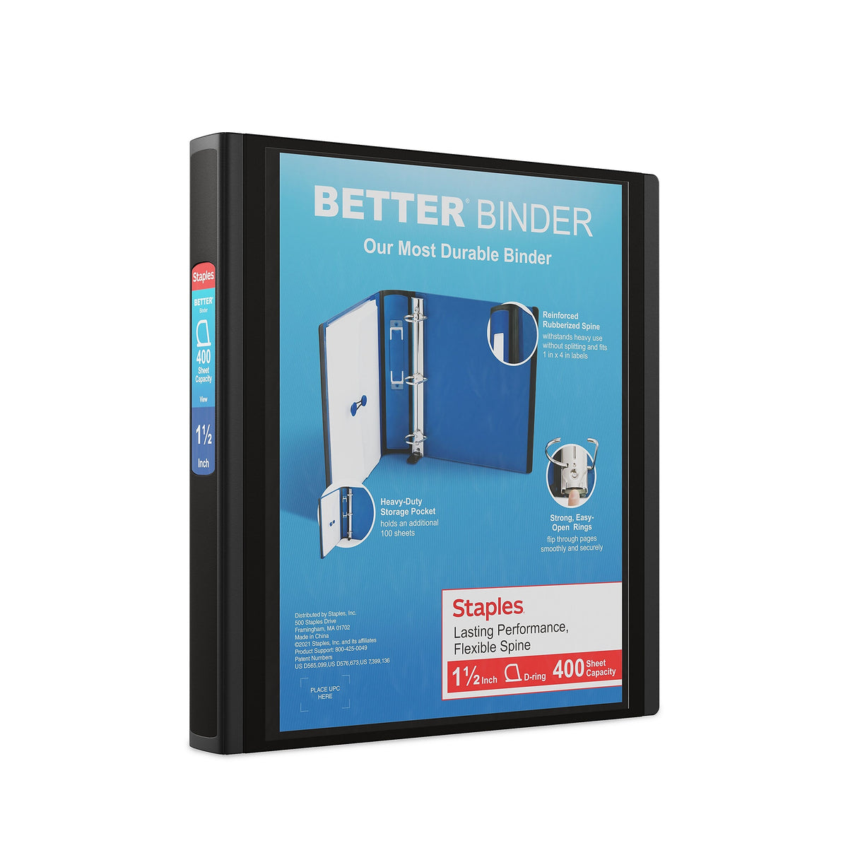 Staples 1 1/2" 3-Ring Better Binder, D-Ring, Black