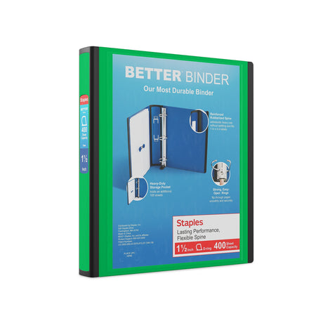 Staples 1 1/2" 3-Ring Better Binder, D-Ring, Green