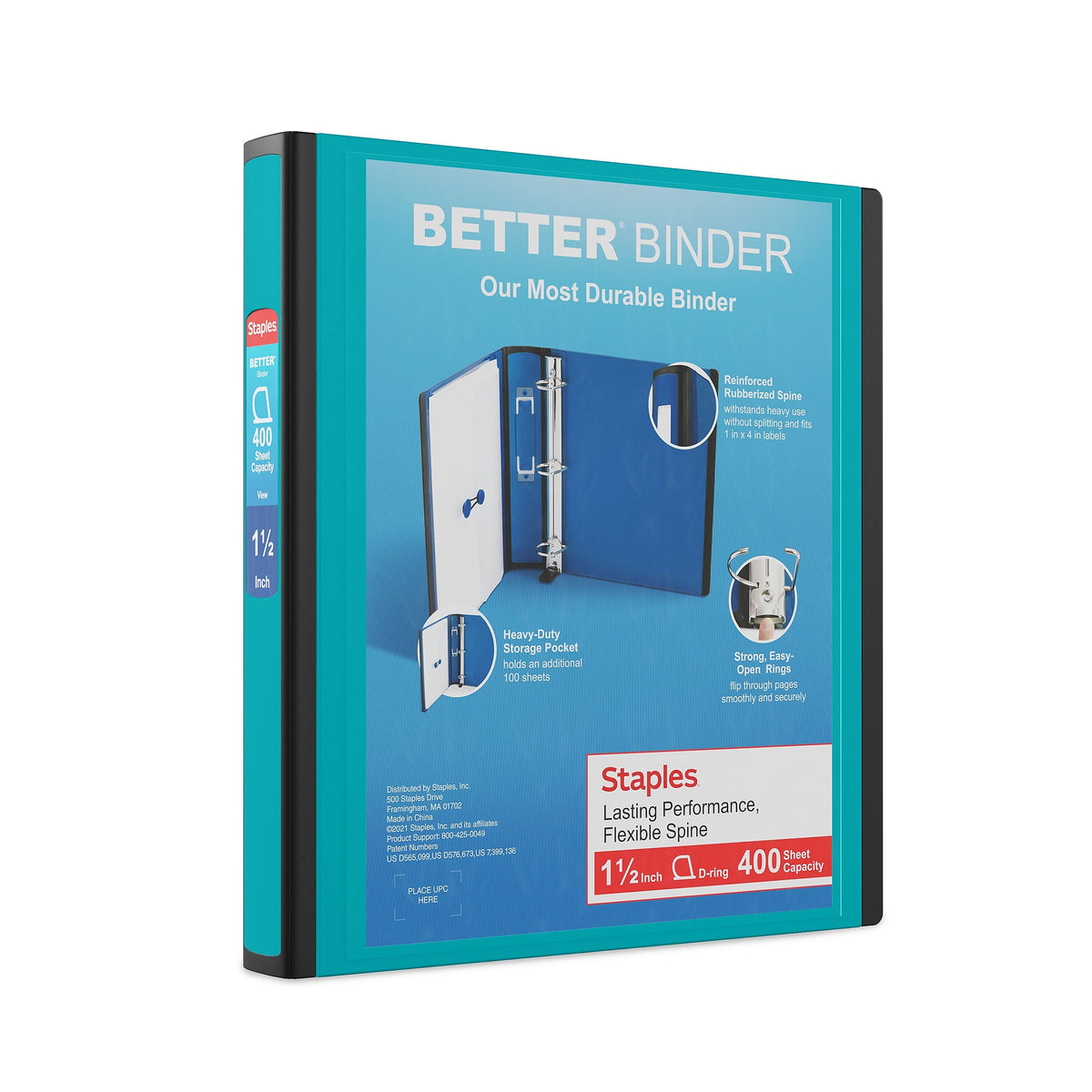 Staples 1 1/2" 3-Ring Better Binder, D-Ring, Light Blue