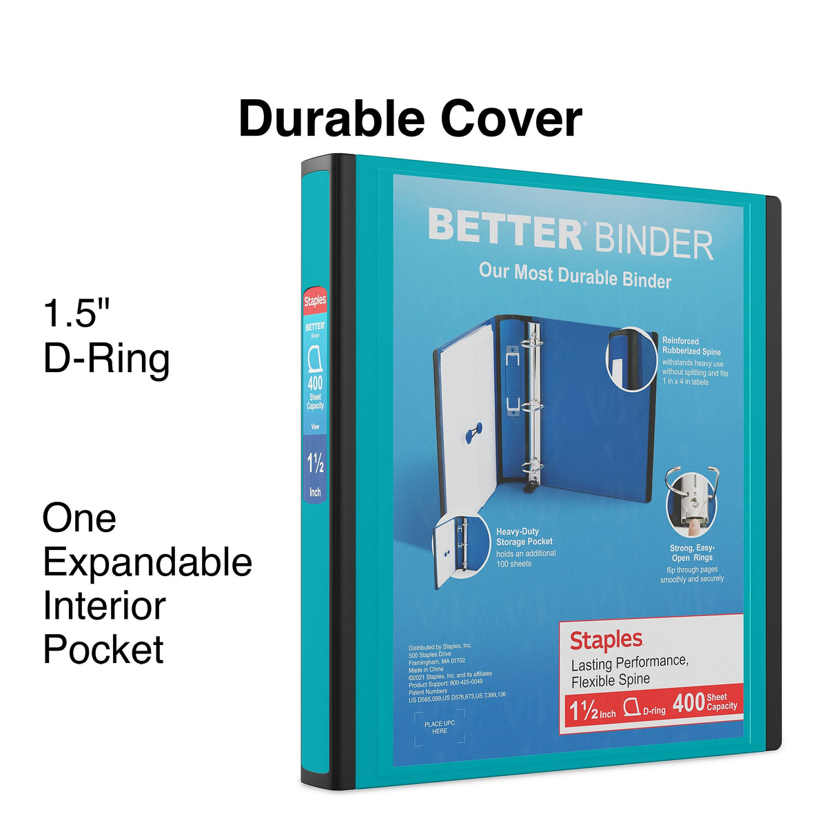 Staples 1 1/2" 3-Ring Better Binder, D-Ring, Light Blue