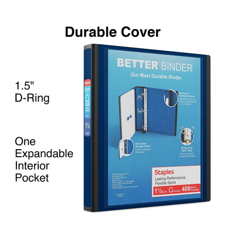 Staples 1 1/2" 3-Ring Better Binder, D-Ring, Navy Blue