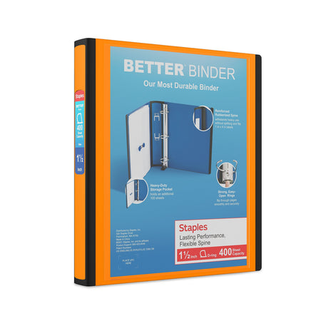 Staples 1 1/2" 3-Ring Better Binder, D-Ring, Orange