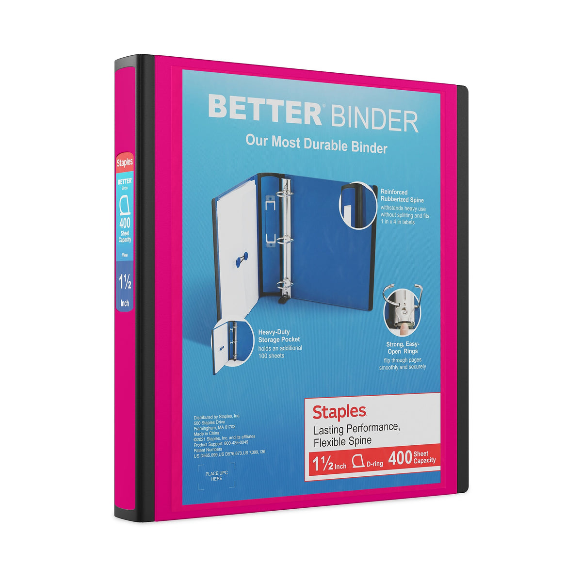 Staples 1 1/2" 3-Ring Better Binder, D-Ring, Pink