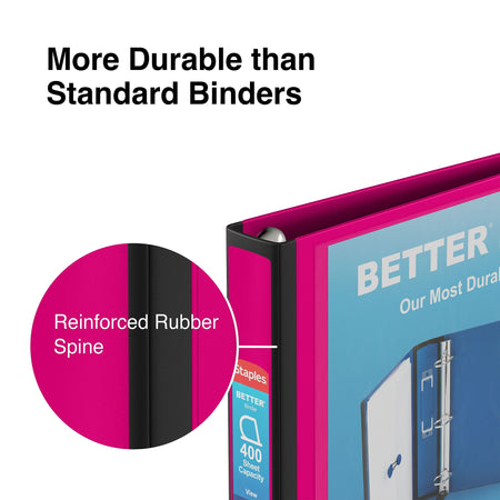 Staples 1 1/2" 3-Ring Better Binder, D-Ring, Pink