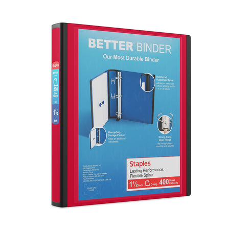 Staples 1 1/2" 3-Ring Better Binder, D-Ring, Red