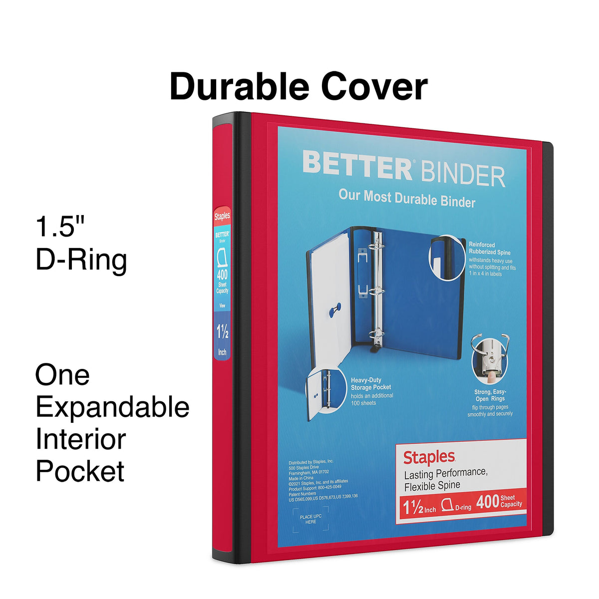 Staples 1 1/2" 3-Ring Better Binder, D-Ring, Red