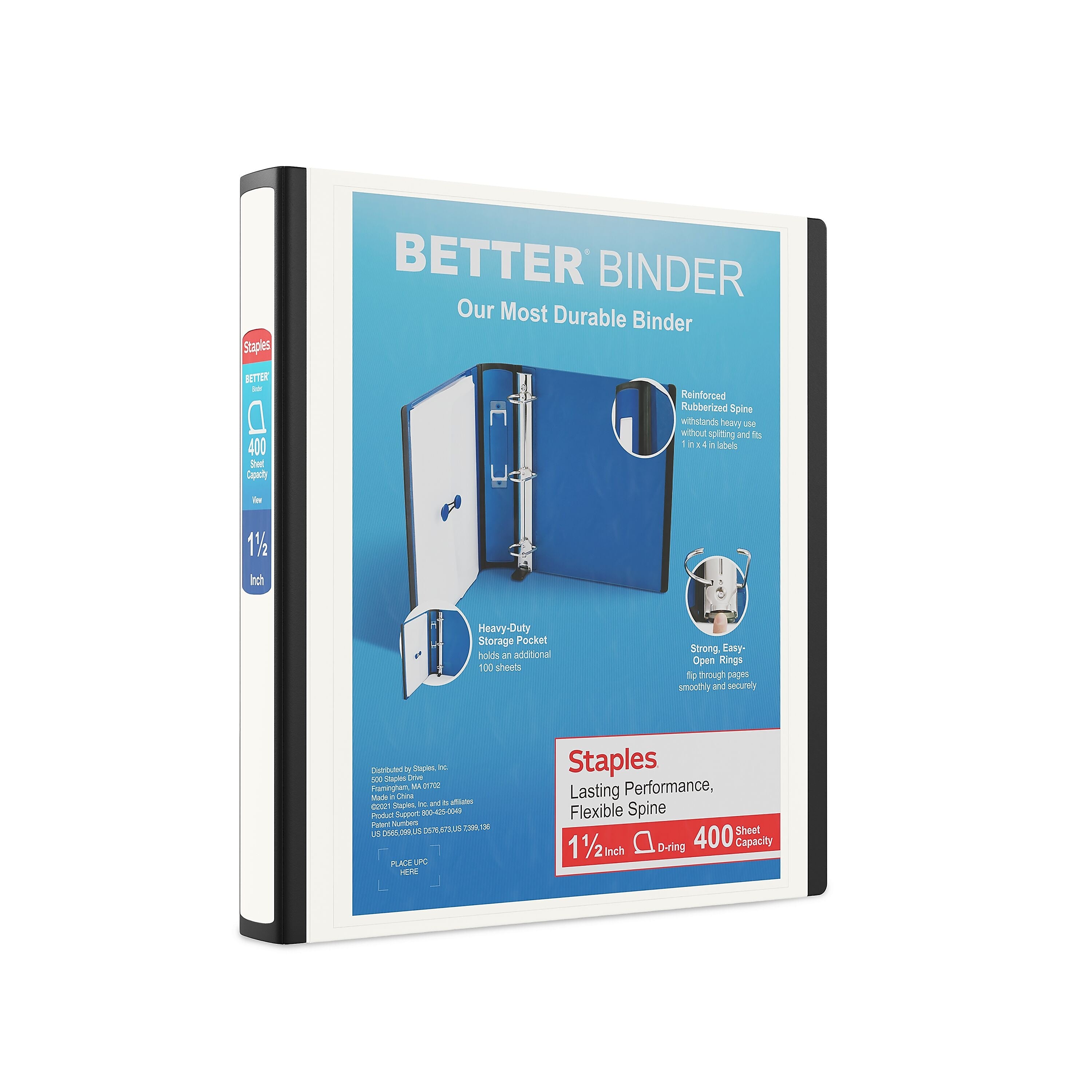 Staples 1 1/2" 3-Ring Better Binder, D-Ring, White