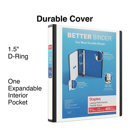 Staples 1 1/2" 3-Ring Better Binder, D-Ring, White