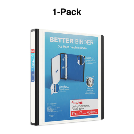 Staples 1 1/2" 3-Ring Better Binder, D-Ring, White