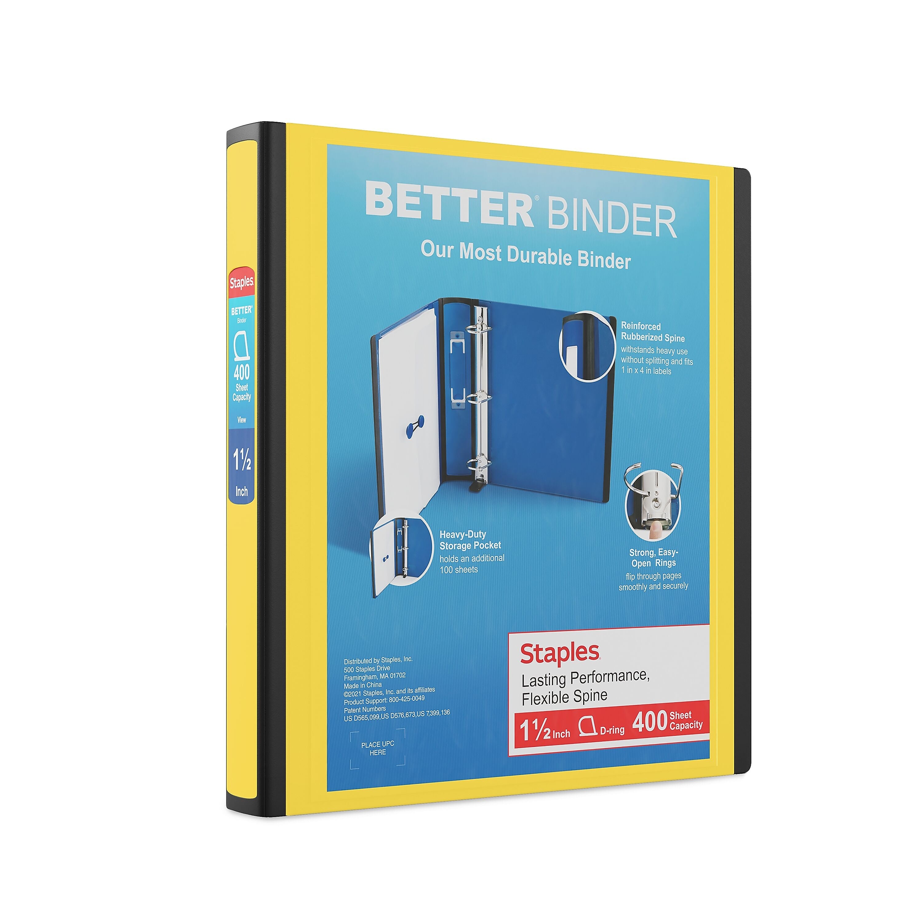 Staples 1 1/2" 3-Ring Better Binder, D-Ring, Yellow