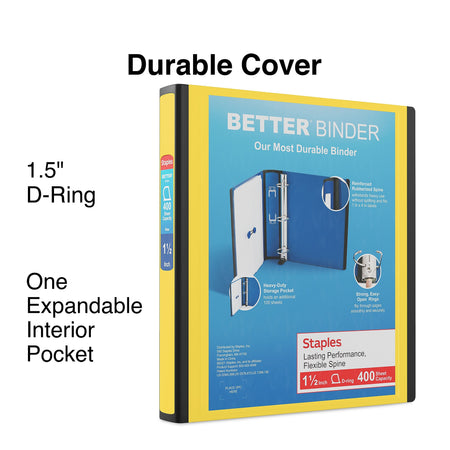 Staples 1 1/2" 3-Ring Better Binder, D-Ring, Yellow