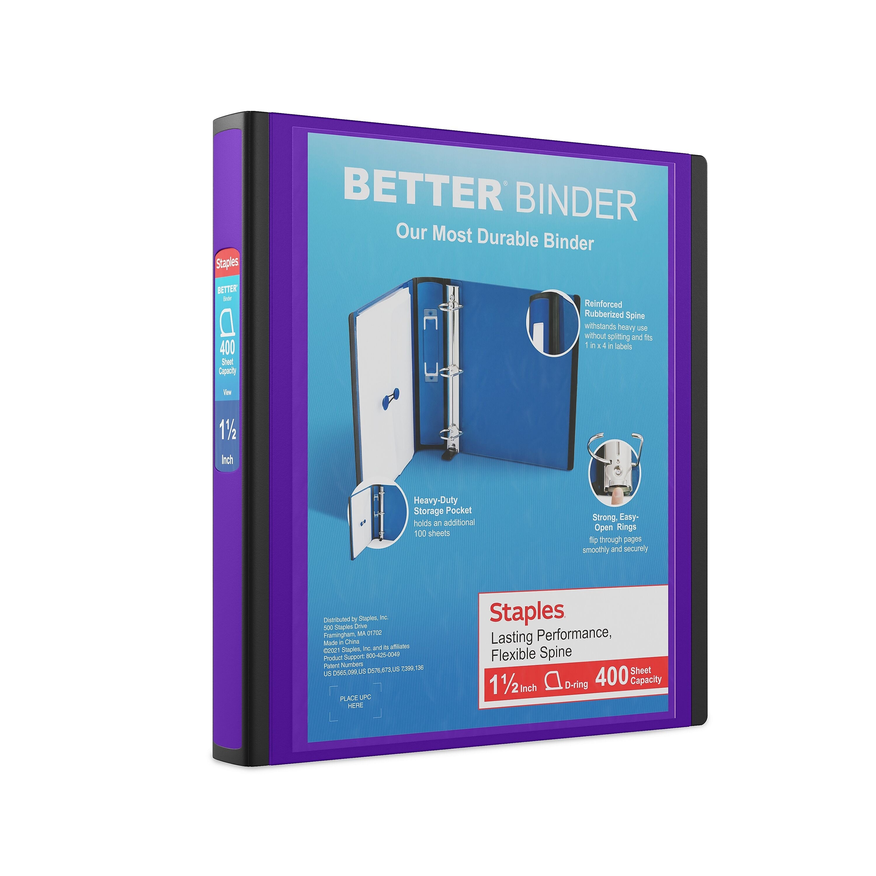 Staples 1 1/2" 3-Ring Better Binder, Purple