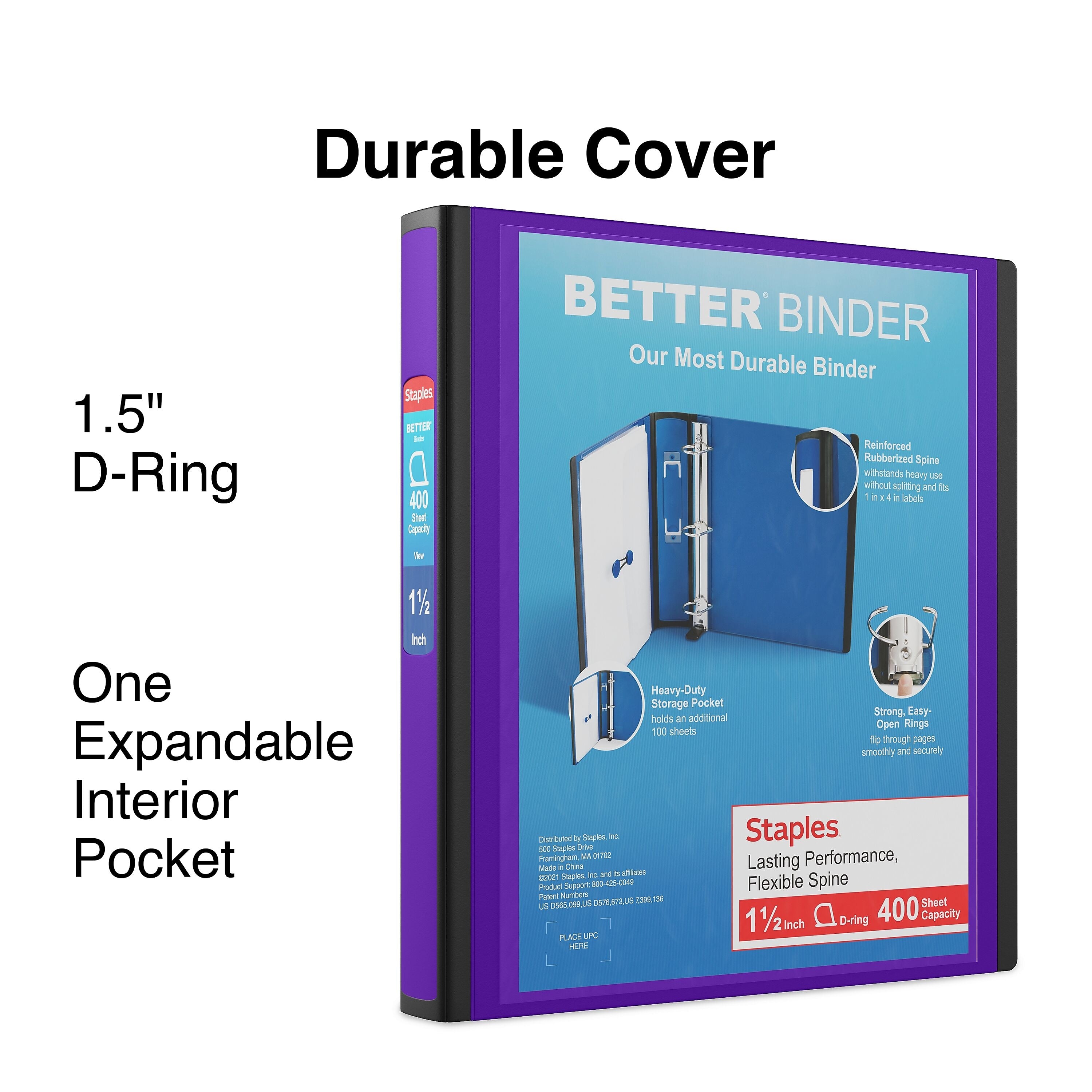 Staples 1 1/2" 3-Ring Better Binder, Purple