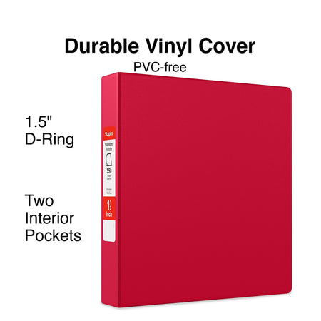 Staples 1 1/2" 3-Ring Non-View Binder, D-Ring, Burgundy